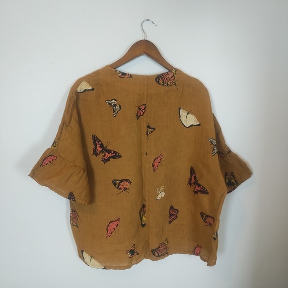 VIOLA BORGHI Butterfly 100% Linen Top Made In Italy Large Boho Artsy Lagenlook - Picture 2 of 7